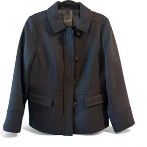 Talbots Classic Wool Blend Coat Black Jacket Zip Up Button Closure Size  16P